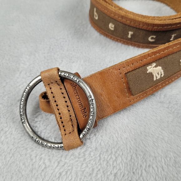 Abercrombie Women's Belt Brown Leather Embroidered Logo Size S / M - Picture 2 of 5